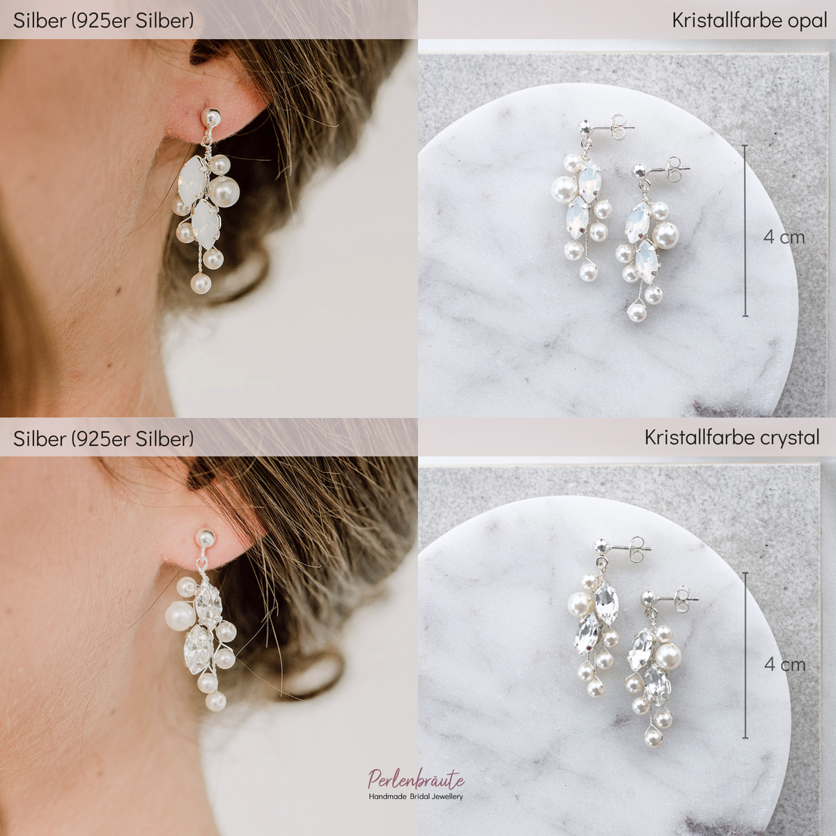 Brautohrringe Ana im Vergleich – 925 Sterlingsilber mit white opal und klaren Kristallen