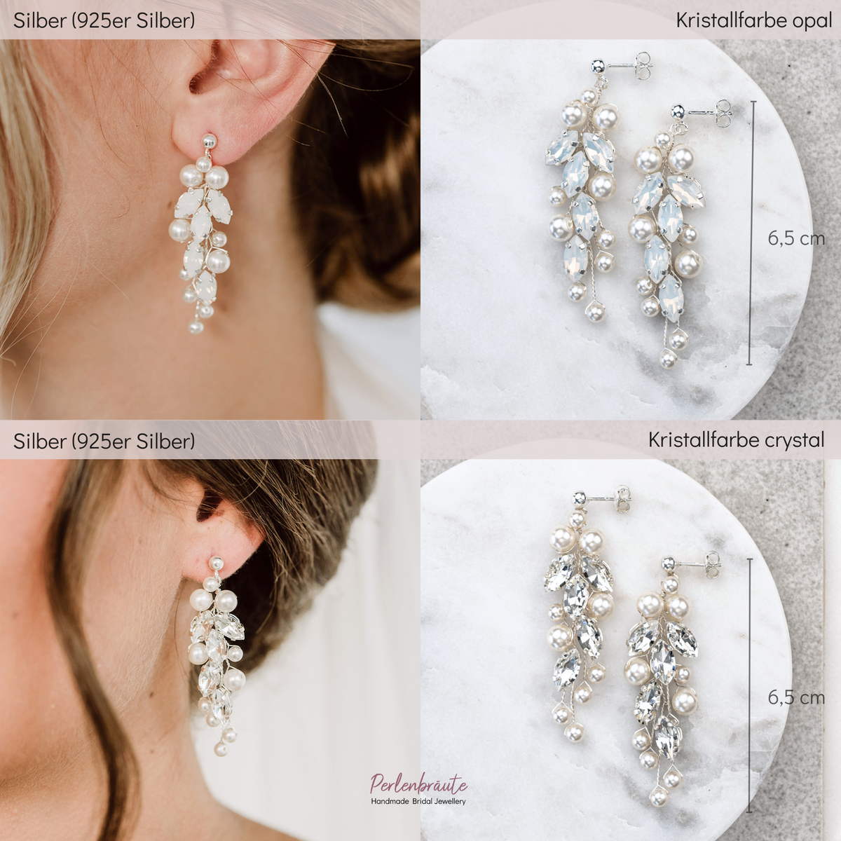 Brautohrringe Anastasia im Vergleich – 925 Sterlingsilber mit white opal und klaren Kristallen