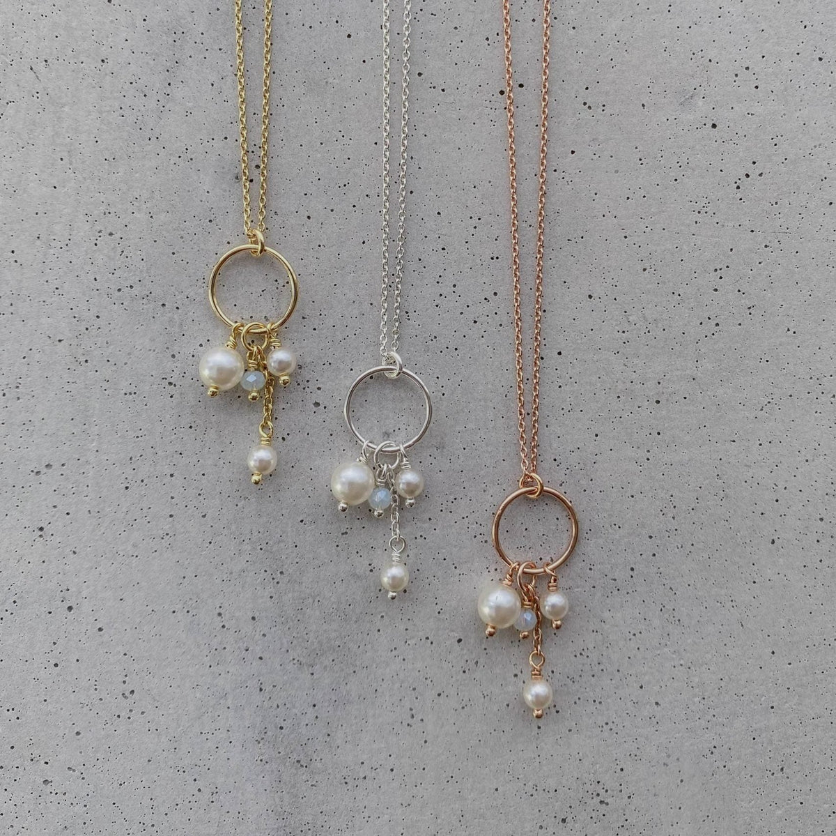 Braut Halskette Tonia im Vergleich Gold, Silber und Roségold