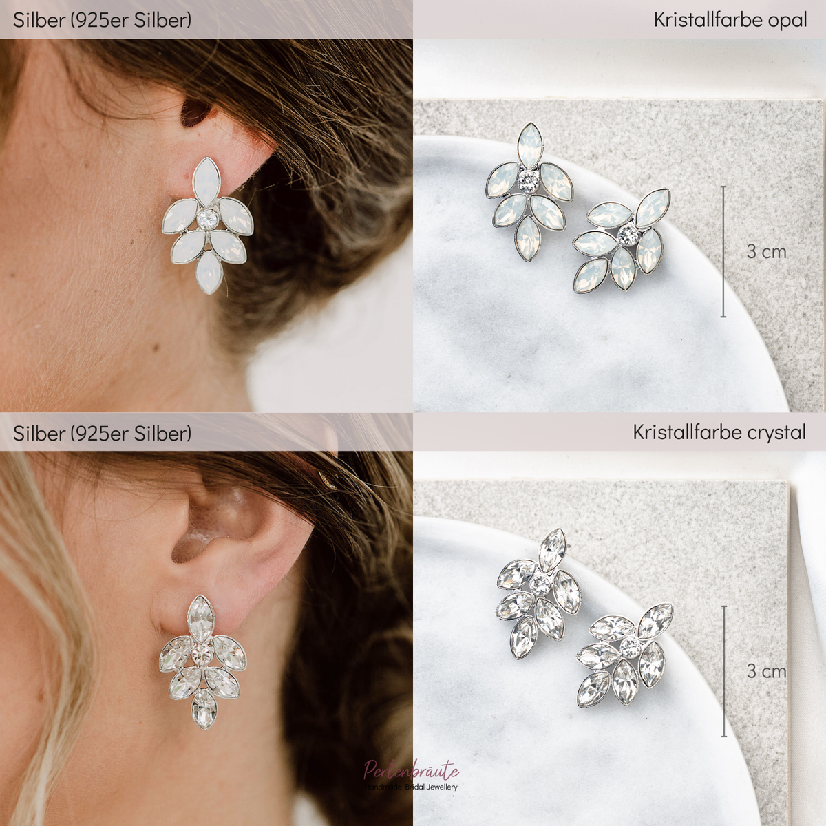 Brautohrringe Lisbeth im Vergleich – 925 Sterlingsilber mit white opal und crystal Kristallen