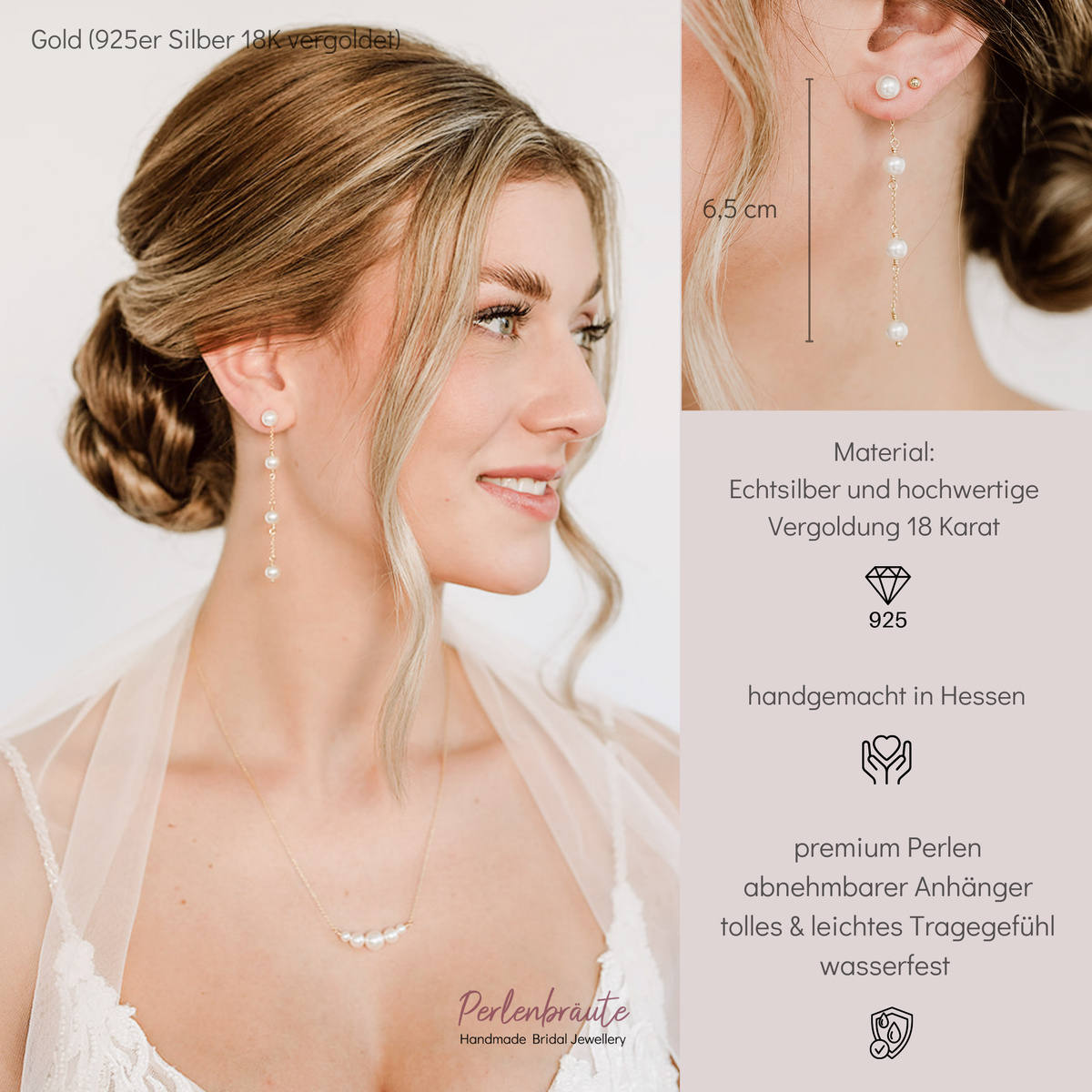 Lola | Ohrringe Hochzeit mit Perlen hängend