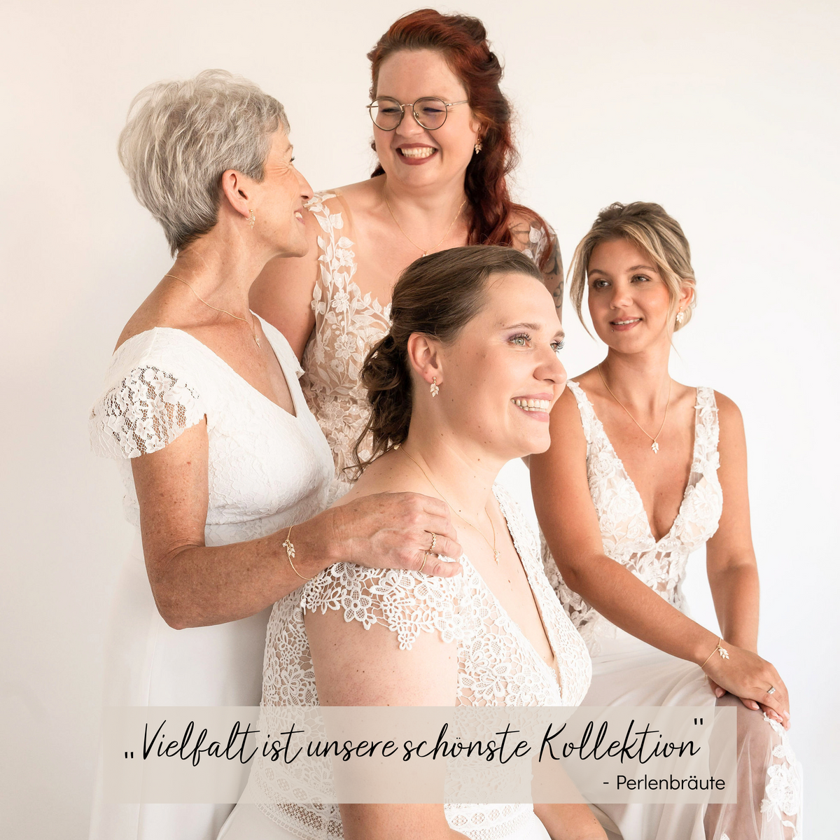 3-teiliges Brautschmuckset ohne Perlen Lana in Gold, Silber und Roségold – filigrane ivoryfarbene Blätter, handgefertigt