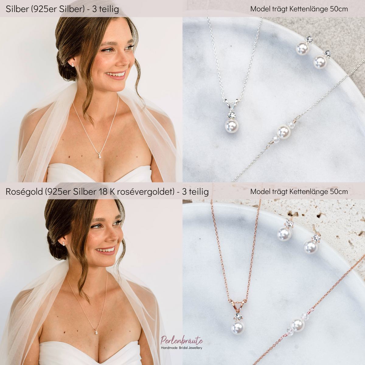 Smilla | Brautschmuck Set mit Perle & Zirkonia Kristall