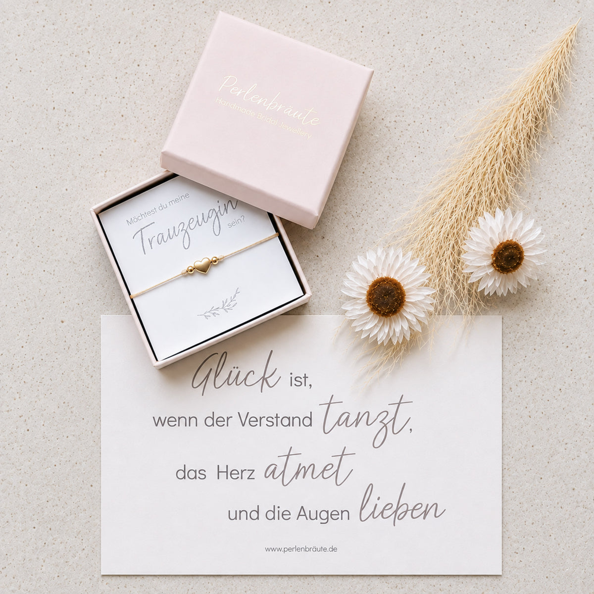 Trauzeugin Geschenk | Makramee-Armband mit Karte, Beige