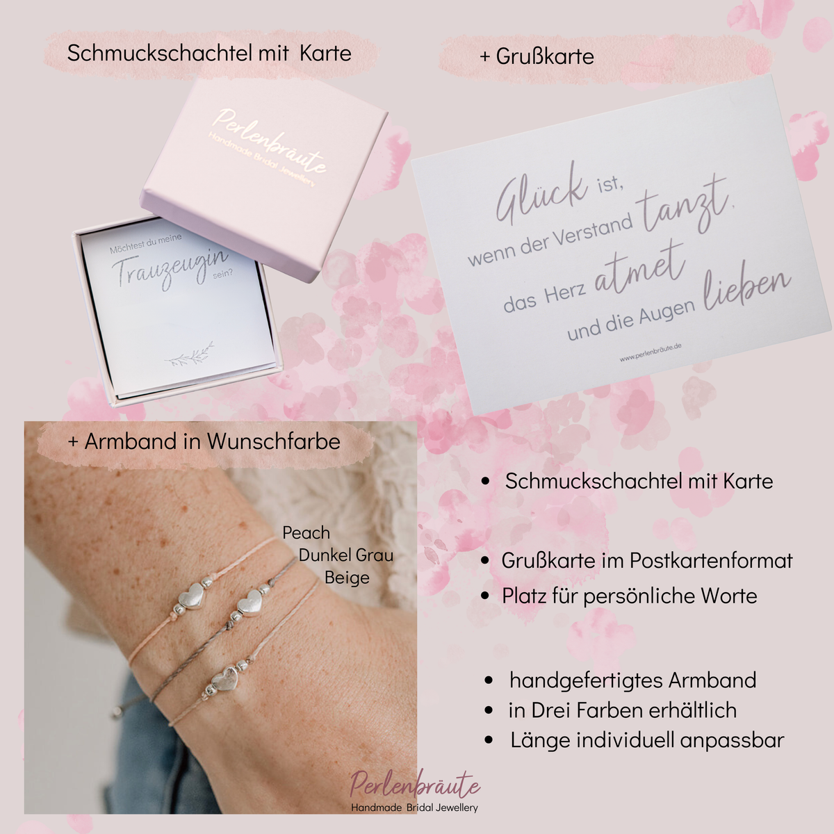 Trauzeugin Geschenk | Makramee-Armband mit Karte, Beige