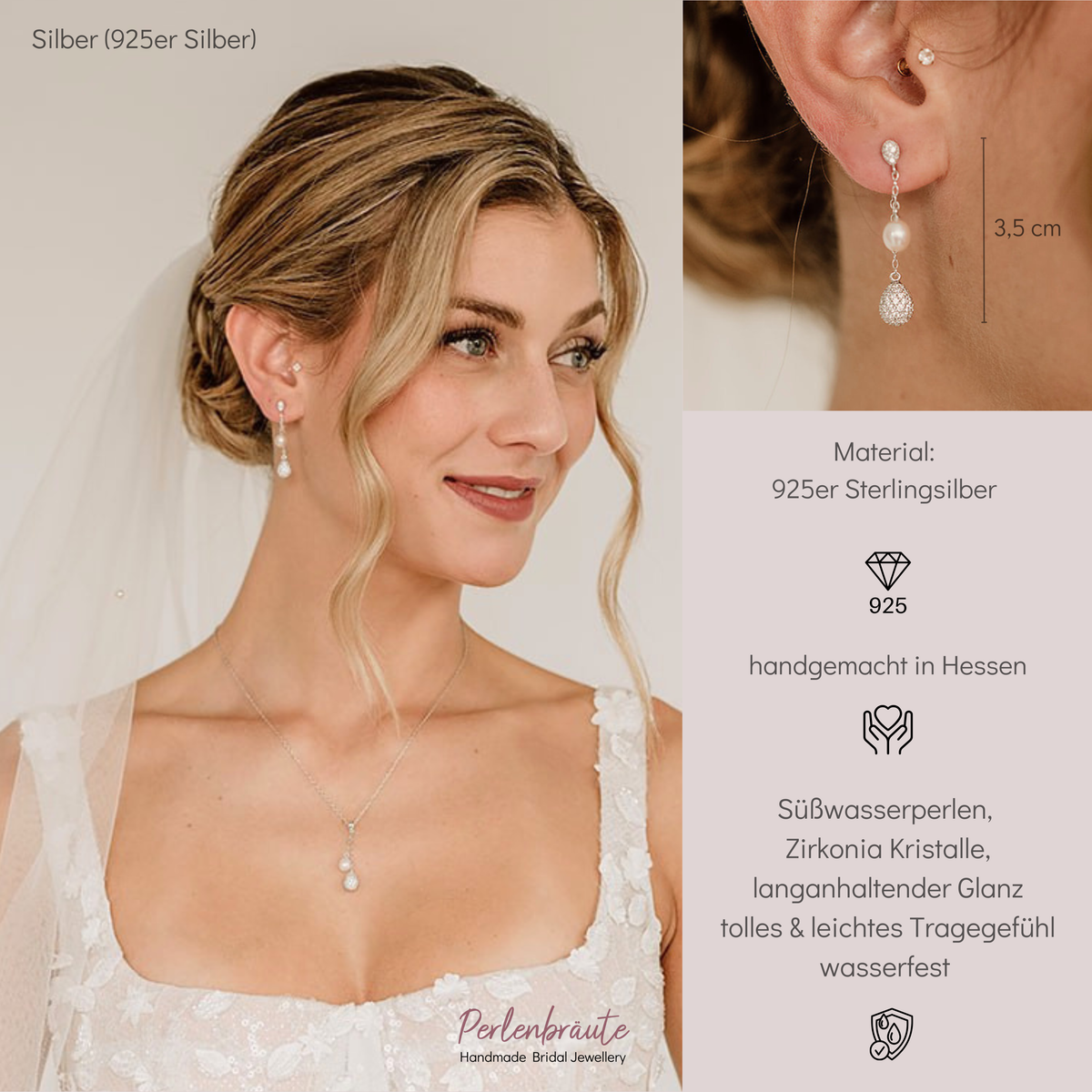 Elaine | Braut Ohrringe mit echter Perle