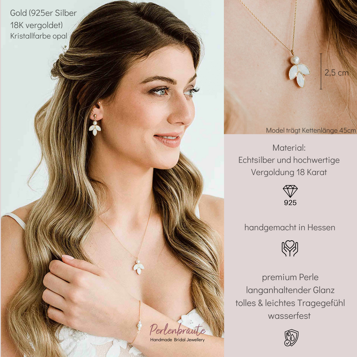 Kate | Braut Halskette mit Perle und Kristallen