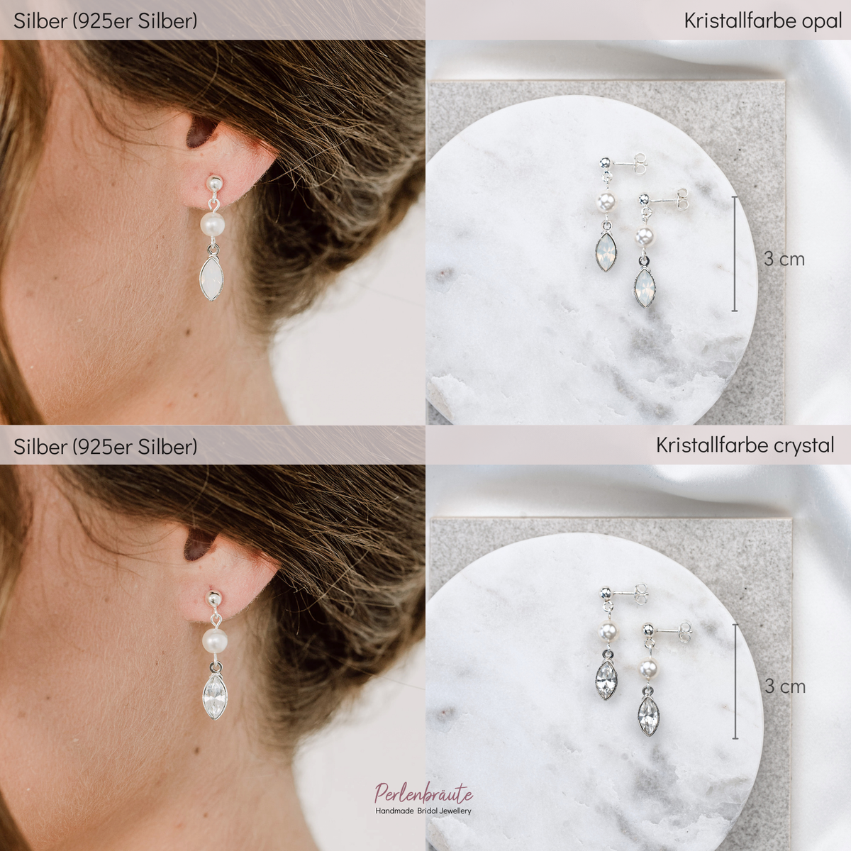 Brautohrringe Kylie im Vergleich – 925 Sterlingsilber mit white opal und crystal Kristall