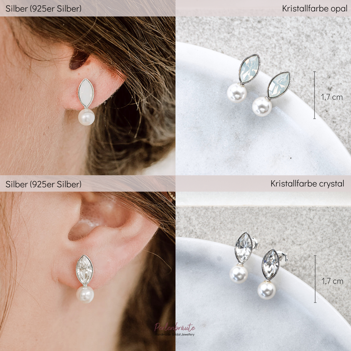 Im Vergleich crystal und white opal Kristall- Braut Ohrstecker Kylie aus 925 Sterlingsilber