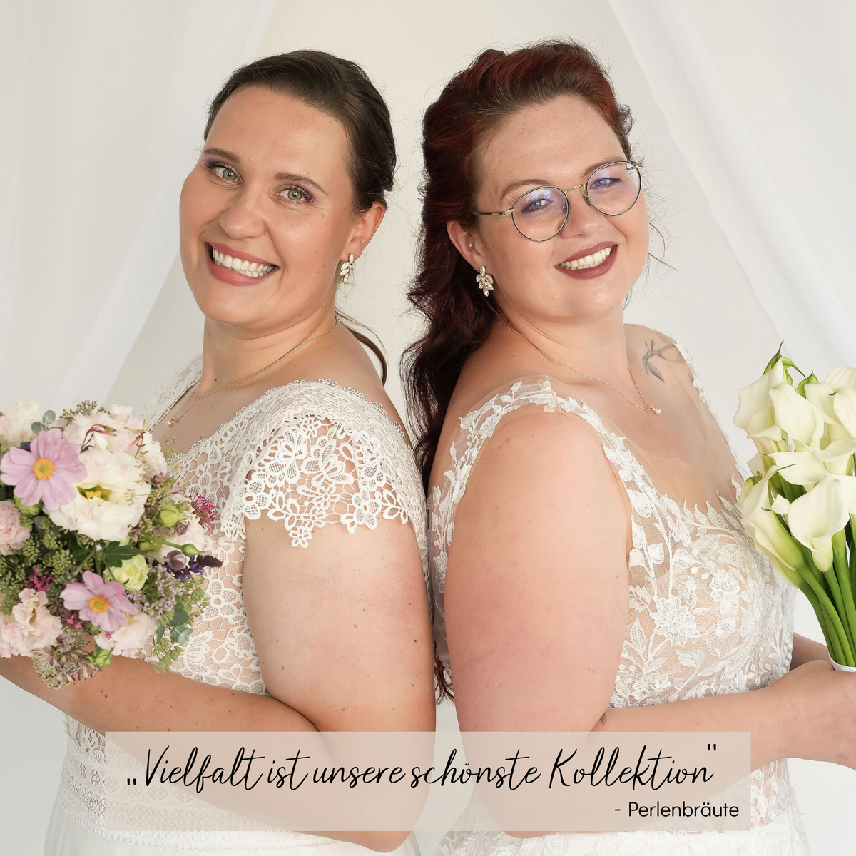 Brautohrringe Lisbeth mit funkelnden Kristallen, getragen von zwei unterschiedlichen Models mit geschlossenen und halb offenem Haar.