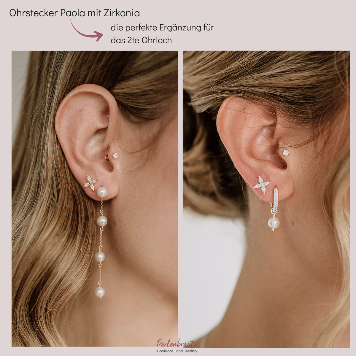 Sternförmige Braut Ohrstecker Paola mit Zirkonia im Vergleich – 925 Sterlingsilber 18K vergoldet und 925 Sterlingsilber