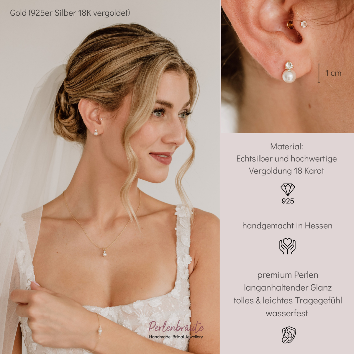 Smilla | Brautohrstecker mit Zirkonia und Perle