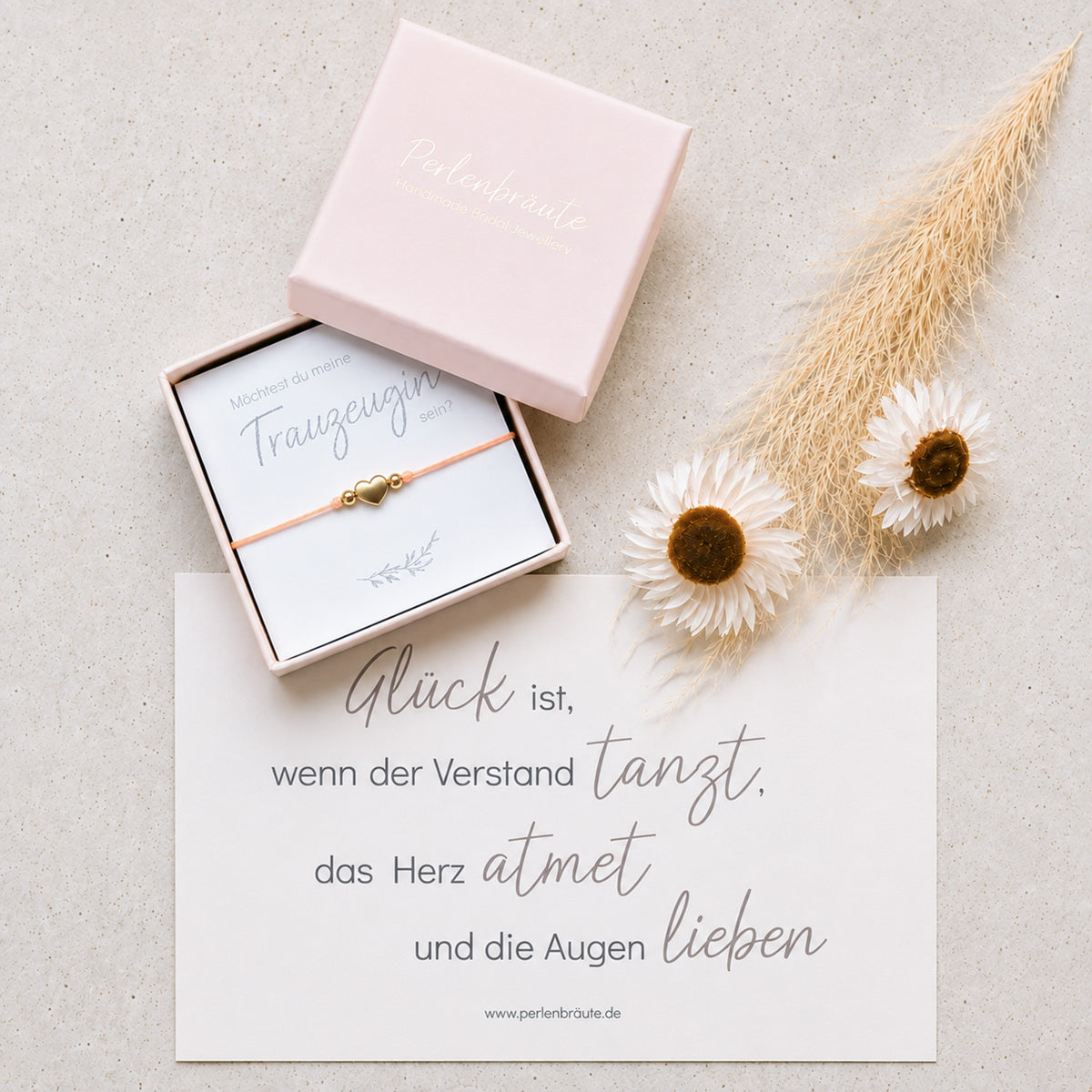 Trauzeugin fragen | Makramee Armband mit Karte Peach